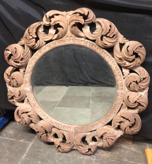 Antique wooden craved border round mirror